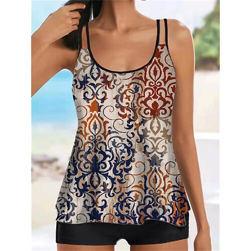 

Women's Swimwear Tankini 2 Piece Normal Swimsuit Printing Floral Beige Camisole Strap Bathing Suits Sports Vacation Fashion / Sexy / Modern / New