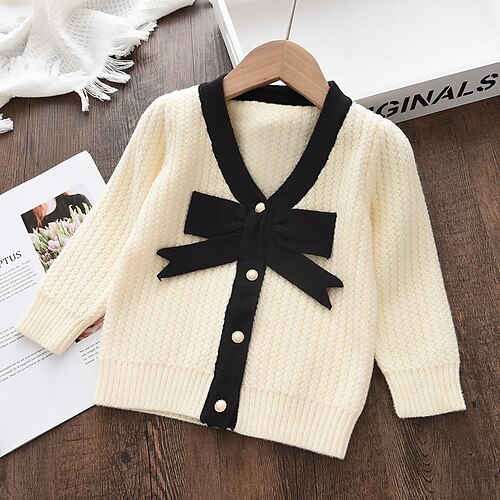 

Kids Girls' Sweater Solid Color Daily Long Sleeve Tie Knot Fashion 3-8 Years Winter White
