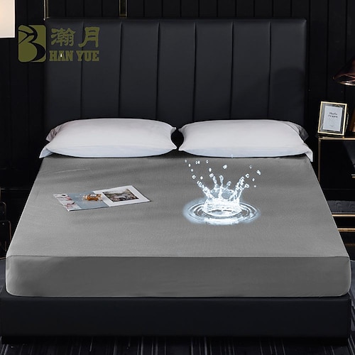 

Grey Waterproof Mattress Protector Cover Twin/Queen/King Size Deep Pocket Polyester Bed Cover Solid Color Fitted Sheet
