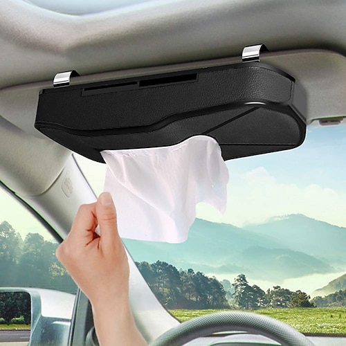 

HerMia Luxury Black Leather Car Back Seat Headrest Hanging Tissue Holder Case Mount, Multi-use Car Tissue Paper Holder with One Tissue Refill for Car & Truck Decoration