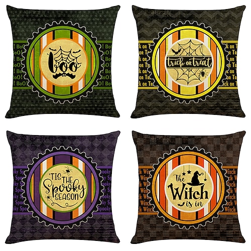 

Halloween Double Side Cushion Cover 4PC Soft Decorative Square Throw Pillow Cover Cushion Case Pillowcase for Bedroom Livingroom Superior Quality Machine Washable Indoor Cushion for Sofa Couch Bed Chair Pumpkin Bat