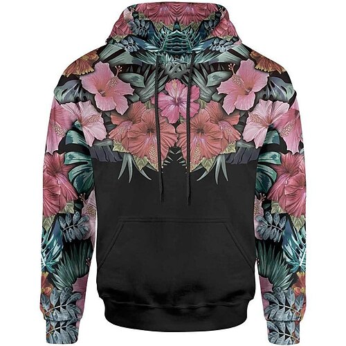 

Men's Unisex Hoodie Pullover Hoodie Sweatshirt Graphic Prints Flower Print Hooded Sports Outdoor Daily Sports 3D Print Basic Casual Hoodies Sweatshirts Long Sleeve Black