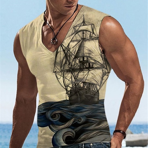 

Men's Unisex Undershirt Graphic Prints Spray V Neck Blue Khaki Brown Gray 3D Print Outdoor Street Sleeveless Print Clothing Apparel Sports Casual Classic Big and Tall / Summer / Summer