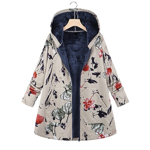 

Femme Grande taille Manteau à capuche Parka Chaud Poche Fermez Floral Extérieur Casual manche longue Capuche Normal Hiver Automne Vert Claire Beige L XL XXL 3XL 4XL