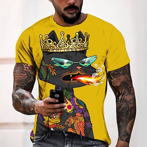 

Men's T shirt Tee Tee Graphic Round Neck Yellow Short Sleeve 3D Print Casual Daily 3D Print Tops Fashion Cool Designer Comfortable / Summer / Summer