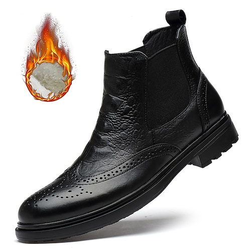 

Men's Boots Brogue British Style Plaid Shoes Combat Boots Business Casual British Daily Outdoor Nappa Leather Booties / Ankle Boots Black Fall Winter