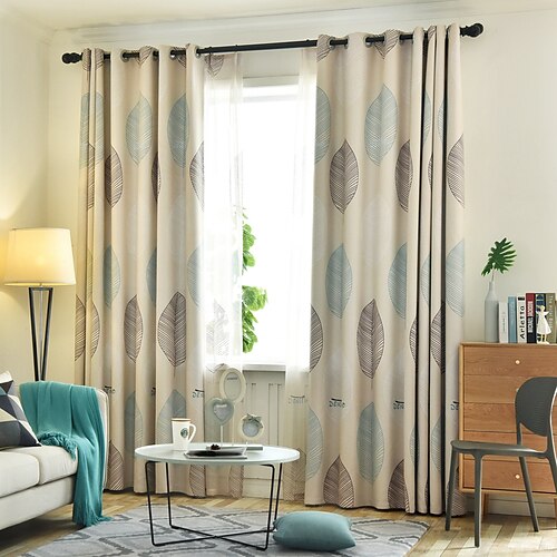 

Two Panel Nordic Style Leaf Print Blackout Curtain Living Room Bedroom Study Children's Room Insulation Curtain