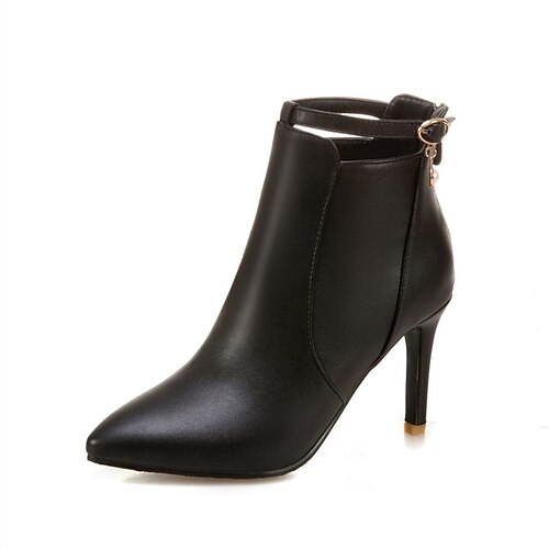 

Women's Boots Daily Booties Ankle Boots Winter Rhinestone Buckle Stiletto Heel Pointed Toe Sweet PU Leather Zipper Solid Colored Black Yellow Rosy Pink
