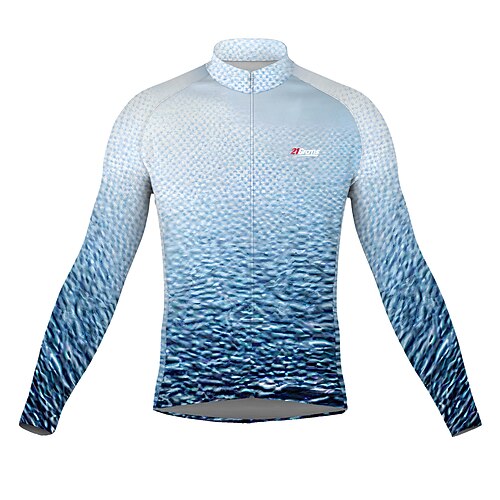 

21Grams Men's Cycling Jersey Long Sleeve Bike Top with 3 Rear Pockets Mountain Bike MTB Road Bike Cycling Breathable Quick Dry Moisture Wicking Reflective Strips Blue Graphic Polyester Spandex Sports