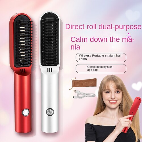 

2 in 1 Hot Comb Straightener for Wigs Straightening Brush Electric Flat Iron Hair Straightener Brush Hair Curler Styling Tools