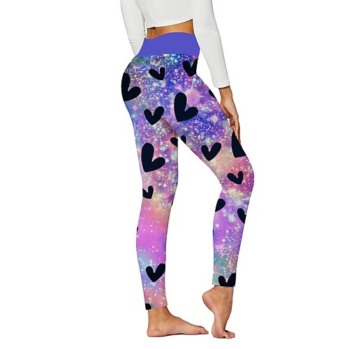 

Women's Yoga Pants Tummy Control Butt Lift Quick Dry High Waist Yoga Fitness Gym Workout Leggings Bottoms Floral Butterfly Heart Green Purple Dark Purple Winter Sports Activewear Stretchy Skinny