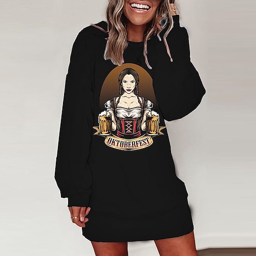 

Women's Shift Dress Short Mini Dress Black Long Sleeve Print Letter Print Fall Winter Round Neck Casual 2022 S M L XL XXL 3XL