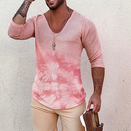 

Men's T shirt Tee Tie Dye V Neck Street Daily Long Sleeve Tops Designer Casual Fashion Big and Tall Light Pink Green Blue / Summer / Sports / Spring / Summer