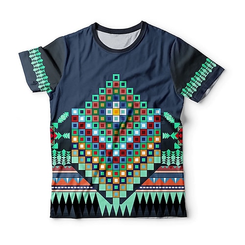 

Men's Unisex T shirt Tee 3D Print Tribal Graphic Prints Geometry Crew Neck Street Daily Print Short Sleeve Tops Casual Classic Big and Tall Sports Navy Blue / Summer