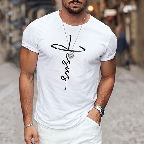 

Men's Unisex T shirt Tee Letter Graphic Prints Crew Neck White Outdoor Street Short Sleeve Print Clothing Apparel Sports Designer Casual Big and Tall / Summer / Summer