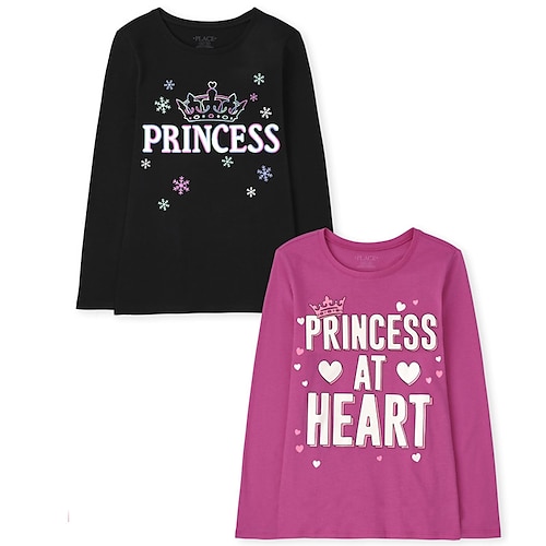 

Kids Girls' T shirt Letter Outdoor 3D Print Long Sleeve Active 3-12 Years Winter Black Fuchsia