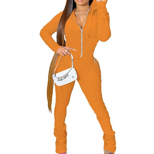 

Women's Jumpsuit Zipper Solid Color Hooded Casual Daily Holiday Regular Fit Long Sleeve Black Gray Wine S M L Fall