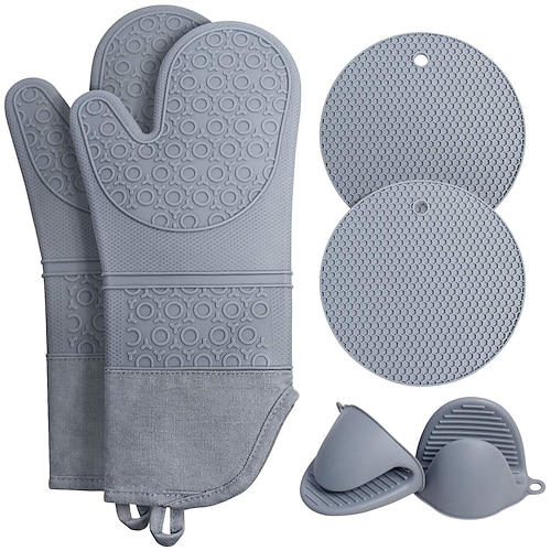 

1 Set Oven Mitts, Heat Resistant Silicone Kitchen Mini Oven Mitts, Non-Slip Grip Surfaces and Hanging Loop Gloves, Baking Grilling Barbecue Microwave Machine Washable