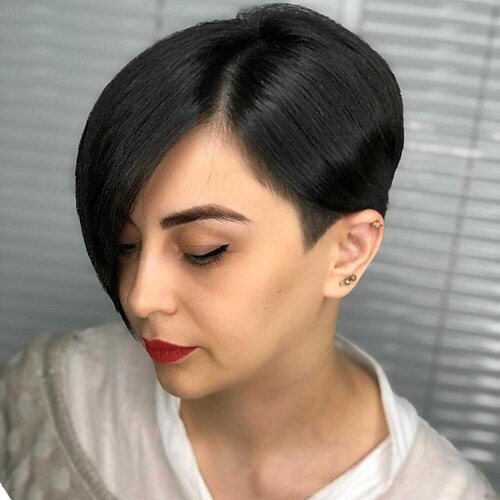 

Short Bob Wig Pixie Cut Wig Straight Human Hair Wigs Cheap 13X4X1 T Part Transparent Lace Side Part Wig For Women Pre Plucked Hairline