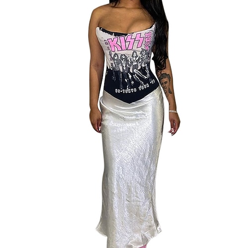 

Women's Two Piece Dress Bodycon Maxi long Dress Silver Sleeveless Letter Backless Cold Shoulder Fall Winter Strapless Stylish Modern Slim 2022 S M L