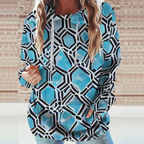 

Women's Hoodie SweatshirtBlue Graphic Sports Long Sleeve 3XL