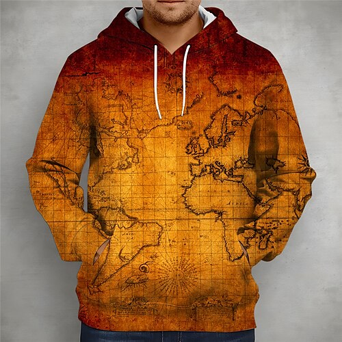 

Men's Unisex Pullover Hoodie Sweatshirt Hooded Map Graphic Prints Print Sports Outdoor Daily Sports 3D Print Basic Streetwear Hoodies Sweatshirts Long Sleeve Brown