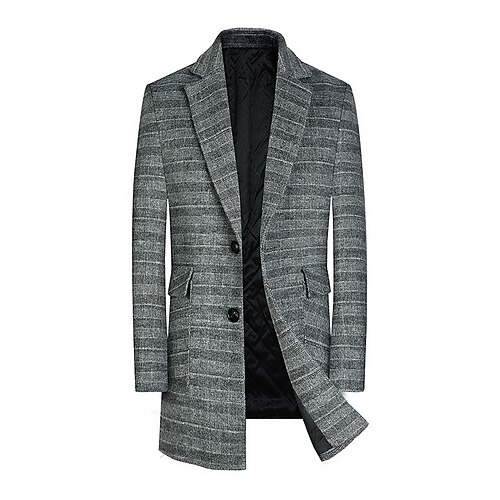 

Men's Casual Overcoat Long Regular Fit Checkered Single Breasted Two-buttons Grey Coffee 2022 / Winter