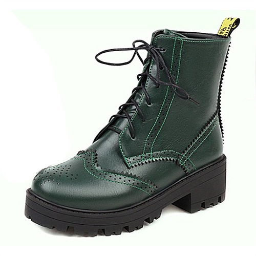 

Women's Boots Daily Combat Boots Lace Up Boots Booties Ankle Boots Winter Lace-up Flat Heel Round Toe British PU Leather Lace-up Solid Colored Almond Black Green