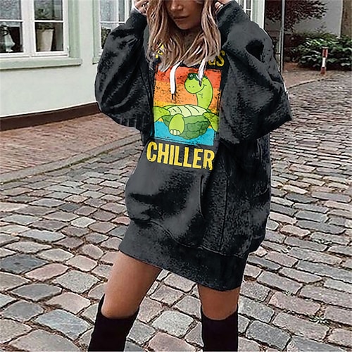 

Women's Shift Dress Short Mini Dress Black Long Sleeve Print Letter Pocket Print Fall Winter Hooded Casual 2022 S M L XL XXL 3XL