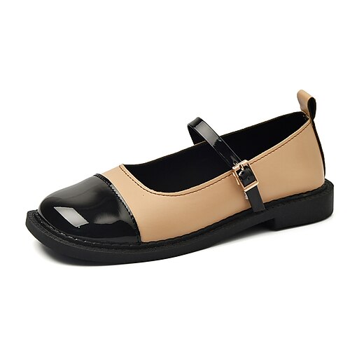 

Women's Flats Round Toe PU Leather Buckle Black Khaki Beige