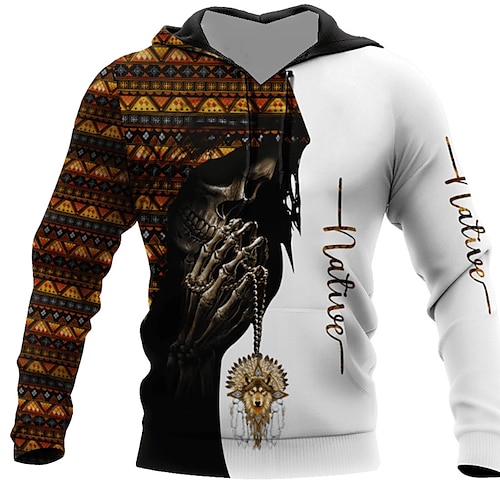 

Men's Unisex Pullover Hoodie Sweatshirt White Hooded Tribal Graphic Prints Print Daily Sports 3D Print Streetwear Designer Casual Spring & Fall Clothing Apparel Hoodies Sweatshirts Long Sleeve