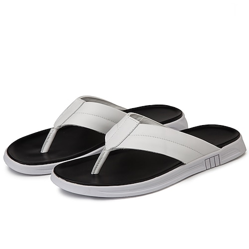 

Men's Slippers & Flip-Flops Casual Classic Daily Beach PU Black White Spring Summer