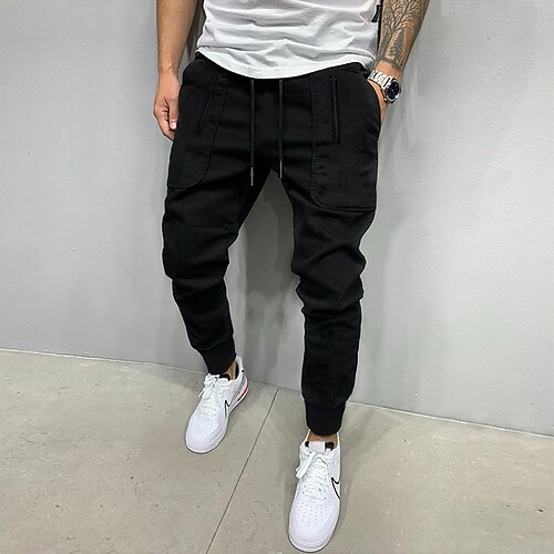 

Men's Joggers Tapered pants Trousers Casual Pants Drawstring Elastic Waist Solid Colored Daily Streetwear Casual Black Micro-elastic