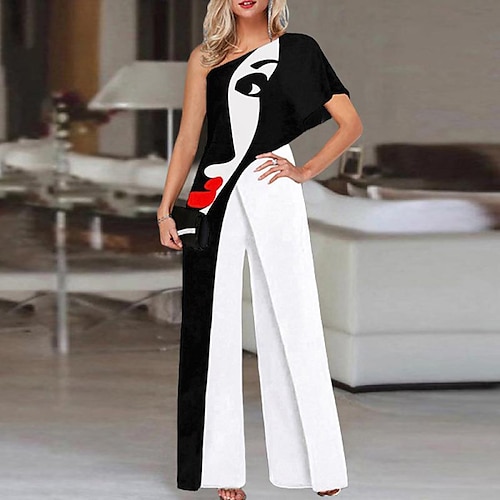 

2022 spring and summer european and american cross-border amazon independent station wide leg pants fashion printing pattern jumpsuit