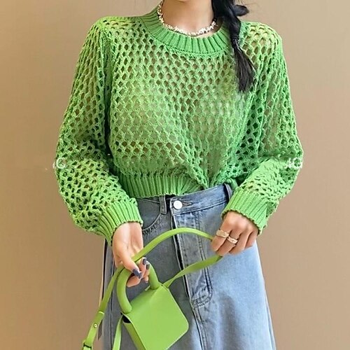 

Women's Clothing Basic Crochet Wind Beach Hollow Sunscreen Blouse Fashion Loose Knitted Mesh Knitted T-Shirt Top Women