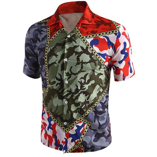 

Men's Shirt 3D Print Camouflage Turndown Street Casual Button-Down Print Short Sleeves Tops Designer Casual Vintage Retro Green / Summer