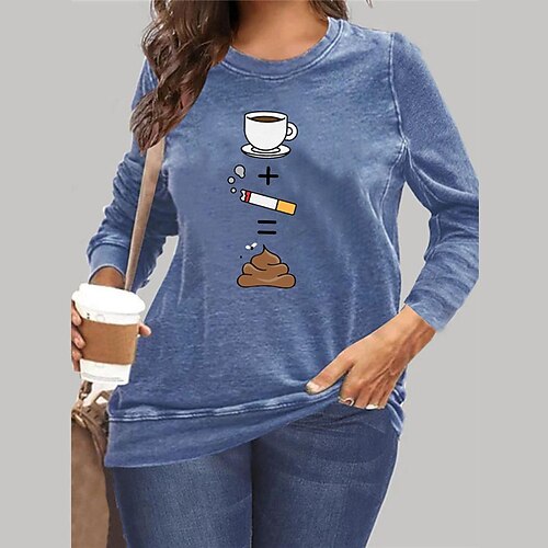 

Women's Plus Size Tops Pullover Sweatshirt Graphic Print Long Sleeve Crewneck Streetwear Daily Vacation Microfiber Fall Winter Blue