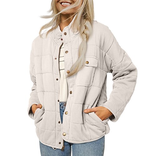 

Women's Puffer Jacket Winter Jacket Winter Coat Windproof Warm Outdoor Street Daily Vacation Button Pocket Single Breasted Stand Collar Street Style Solid Color Loose Fit Outerwear Long Sleeve Winter