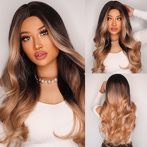 

Synthetic Wig Wavy Middle Part Machine Made Wig Long A1 Synthetic Hair Women's Soft Party Easy to Carry Blonde Ombre Brown / Daily Wear / Party / Evening / Daily