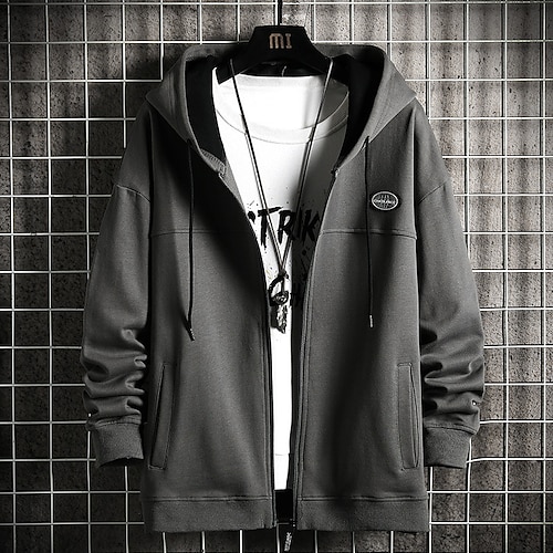 

Men's Full Zip Hoodie Jacket Blue Gray White Black Hooded Solid Color Zipper Pocket Going out Streetwear Cool Casual Winter Fall & Winter Clothing Apparel Hoodies Sweatshirts Long Sleeve