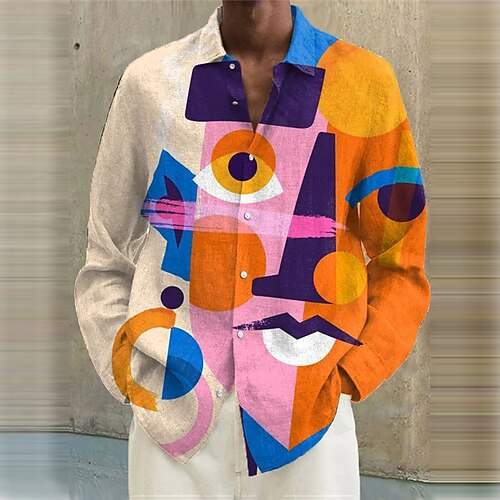 

Men's Shirt Abstract Turndown Yellow Long Sleeve 3D Print Outdoor Street Button-Down Print Tops Fashion Casual Breathable