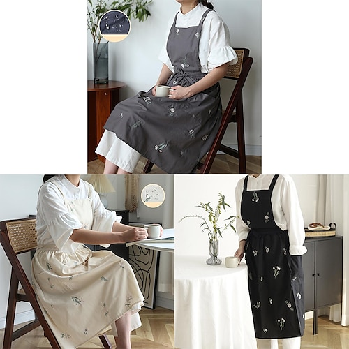 

Coffe Bar Apron Water Repellent for Women with Pocket Work Aprons Cross Back Heavy Duty Adjustable