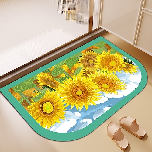 

The Flowers Pattern Diatomaceous Earth Bath Mat Super Absorbent Bathroom Bath Mats Creative Bathroom Rug Coral Velve New Design