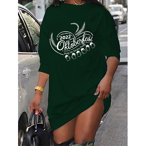 

Women's Shift Dress Short Mini Dress Green Long Sleeve Letter Print Fall Winter Crew Neck Casual Fashion 2022 S M L XL XXL 3XL