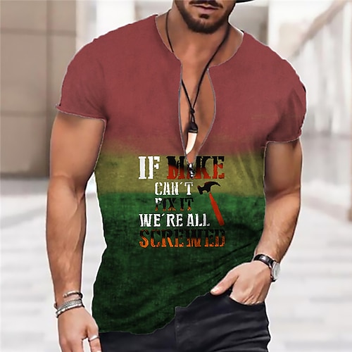 

Men's Unisex T shirt Tee 3D Print Color Block Graphic Prints Letter Crew Neck Street Daily Zipper Print Short Sleeve Tops Designer Casual Classic Big and Tall Wine / Summer