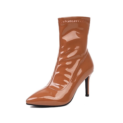 

Women's Boots Booties Ankle Boots Stiletto Heel Pointed Toe Classic Daily PU Leather Zipper Fall Spring Solid Colored Almond Dark Brown White