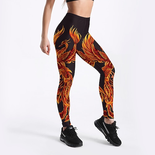 

Women's Yoga Pants Tummy Control Butt Lift High Waist Yoga Fitness Gym Workout Leggings Bottoms Graphic Patterned Black / Orange Sports Activewear High Elasticity Skinny / Athletic / Athleisure