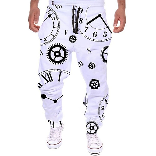 

Men's Sweatpants Joggers Trousers Drawstring Side Pockets Elastic Waist Graphic Prints Mechanical Parts Comfort Breathable Sports Outdoor Casual Daily Streetwear Designer White Micro-elastic