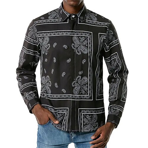 

Men's Shirt 3D Print Floral Turndown Street Casual Button-Down Print Long Sleeve Tops Designer Casual Vintage Retro Black