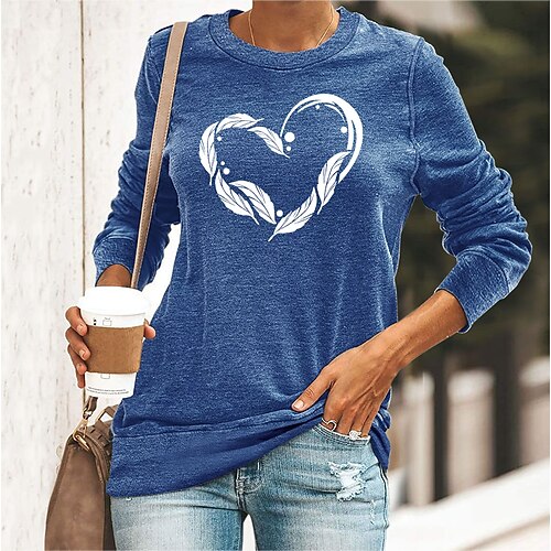 

Women's Basic Print Simple Basic Round Neck Regular Spring & Fall Blue Yellow Dark Green Dark Blue Black